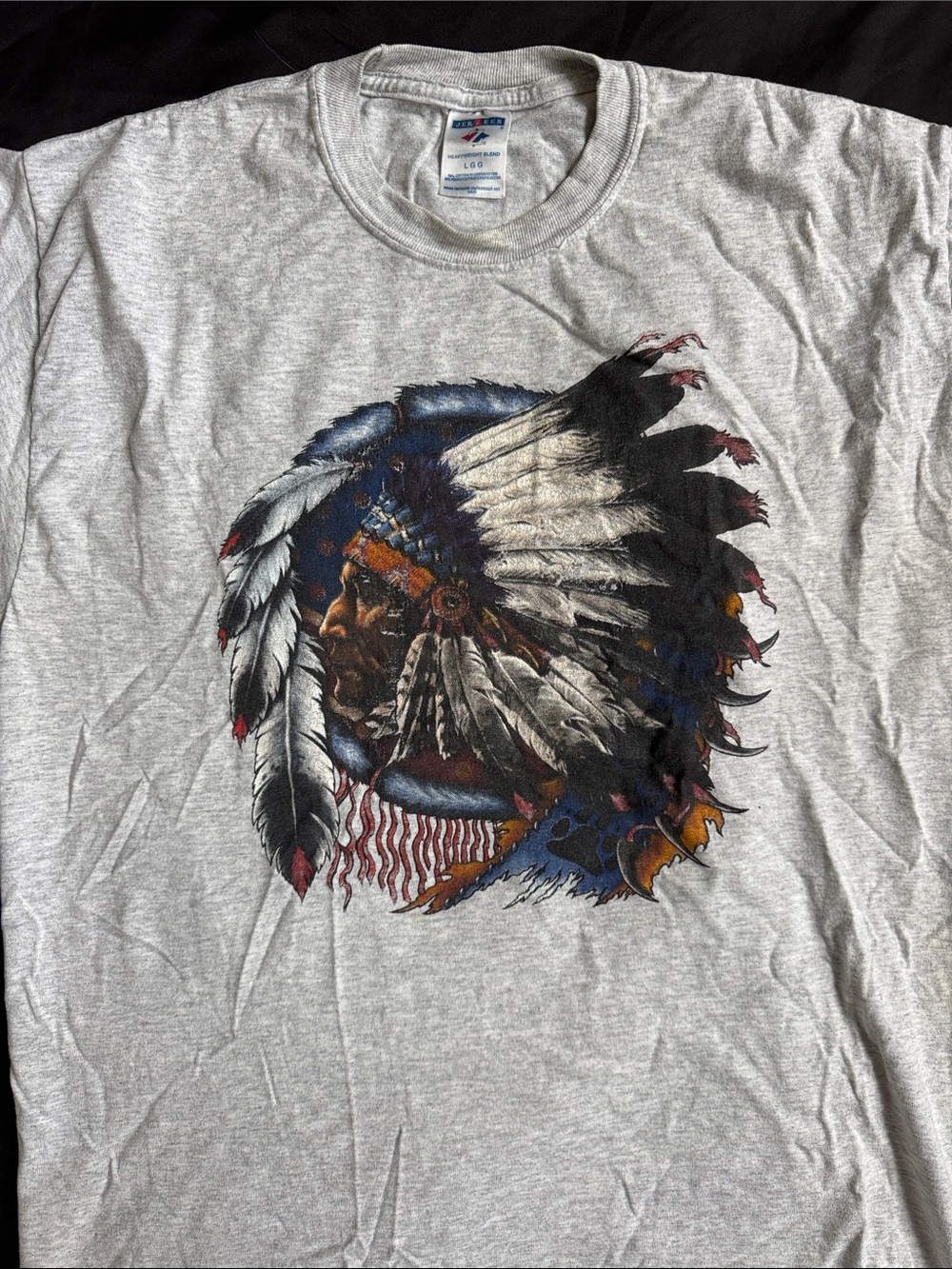 Native American Indian Light Gray Short Sleeve Tee with Headdress Graphic